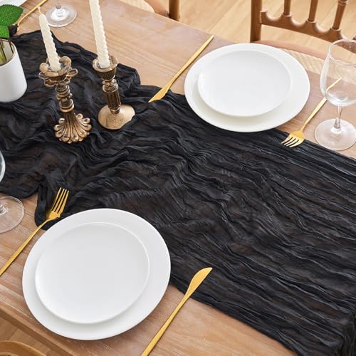 Black Cheesecloth Table Runner 2 Pack 10FT Boho Decor for Halloween New Year Graduation