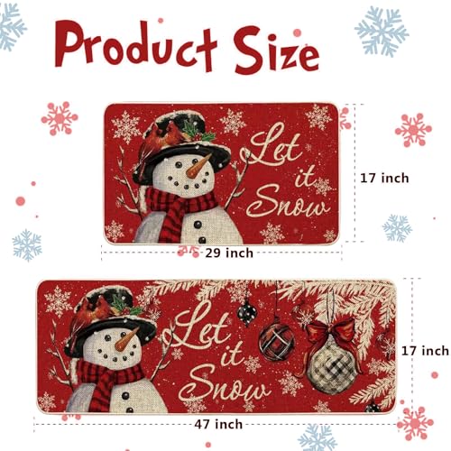Christmas Kitchen Rugs Set 2-Piece Snowman Holiday Non-Slip Washable Mats