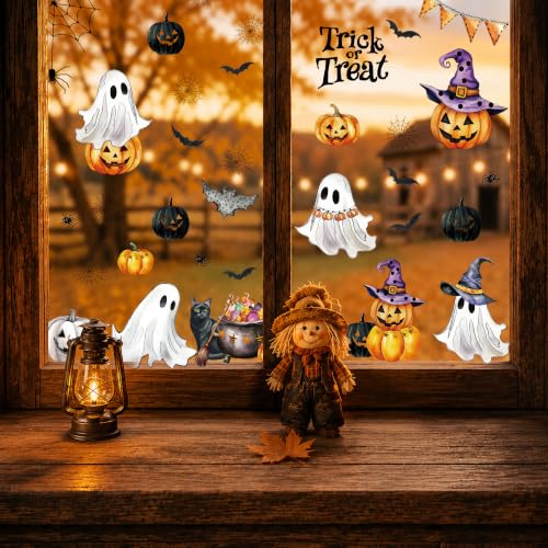 Reusable Halloween Window Clings Set - Ghosts Pumpkins Fall Decor