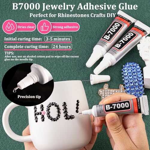 Black Resin Rhinestones for Crafting with Glue - Small Pack with 3 B7000 Adhesive