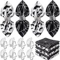 Halloween Cloth Napkins & Skeleton Claw Napkin Rings Set - Spider Web Black & White Variation