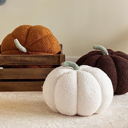 Halloween Pumpkin Throw Pillows Set - 3 Plush Teddy Fleece Cushions for Home Decor