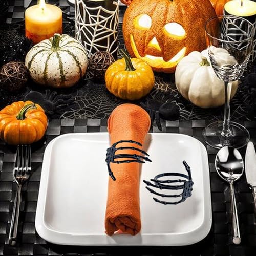 Halloween Napkin Rings Set of 6 - Black Skeleton Hand, 8 Size