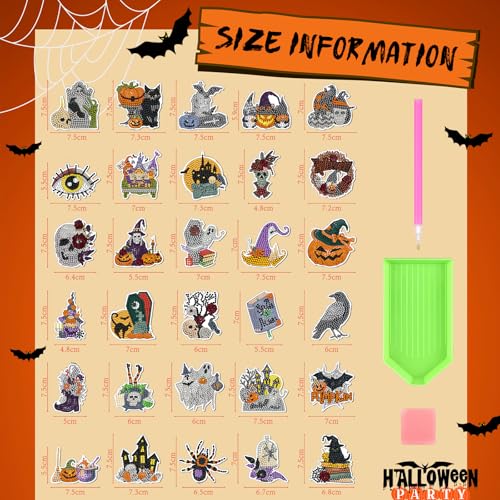 Halloween Diamond Art Magnet Kits - Pumpkin Variation, 30pcs