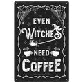 Halloween Coffee Sign Metal Wall Art - Vintage Witches Need Coffee Plaque - 8x12 Inches