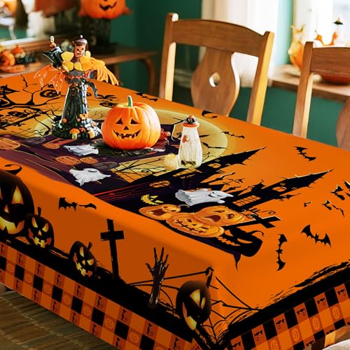 Halloween Tablecloth 54 x 78 Inches Rectangular Ghost Pattern for Dining Table