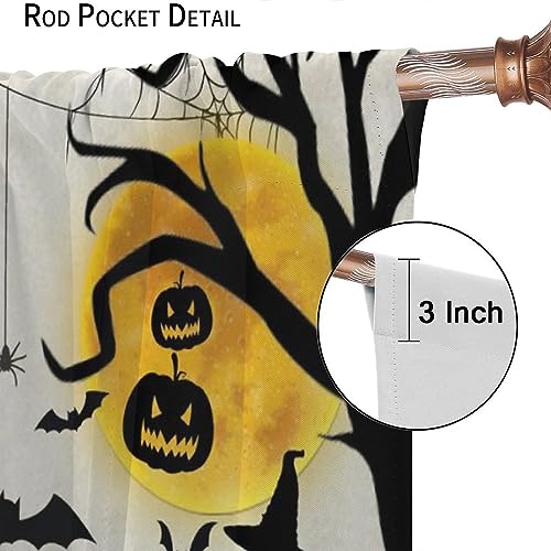 Halloween Curtains for Living Room - 42x45 Inch Cartoon Ghost Pumpkin Moon Decor - Orange Pack of 2