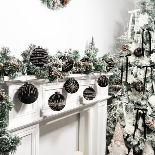 Hismir Velvet Christmas Tree Ornaments - Black 3.15 Inch 12 Pcs Xmas Balls Set