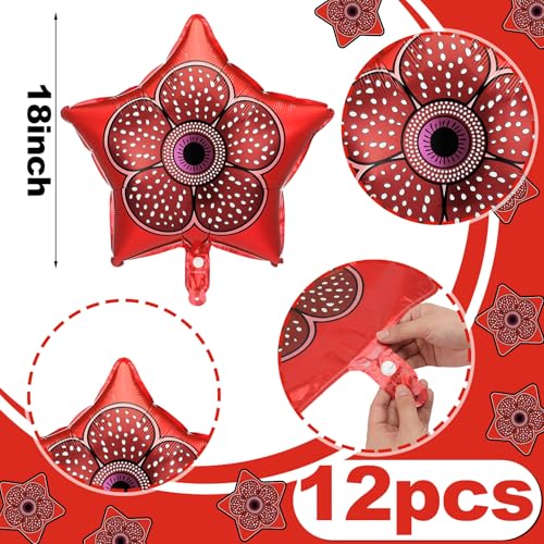 Mystery Theme Party Balloons - Red Flower Foil Balloons Set, 12 Pcs
