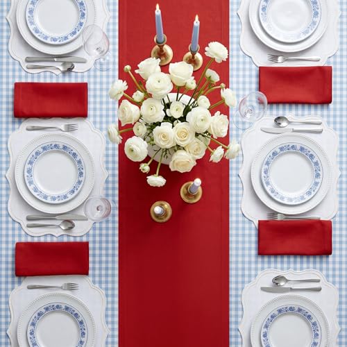 Red Linen Table Runner 14x156 Inches Extra Long - Handcrafted European Flax