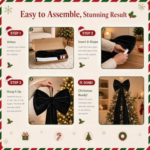 Black Velvet Christmas Bow Tree Topper - 24x71 Inch Giant Holiday Decor