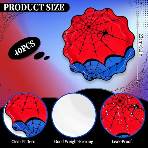 Halloween Spider Paper Plates 40 Pack - Disposable Dinnerware for Parties