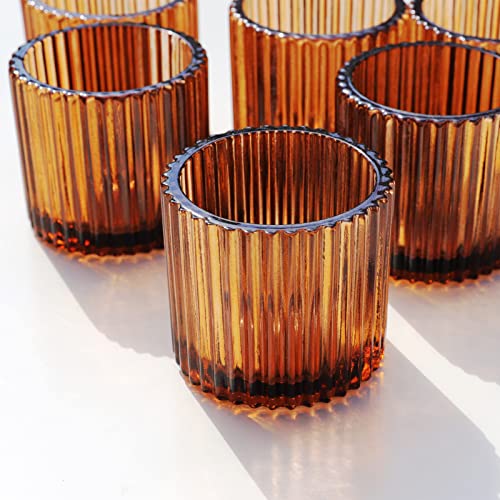 Amber Votive Candle Holders Set of 6 for Wedding & Fall Decor