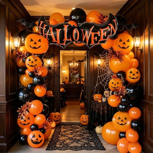 Halloween Balloon Garland Arch Kit Black Orange 78pcs - Spooky Party Decorations