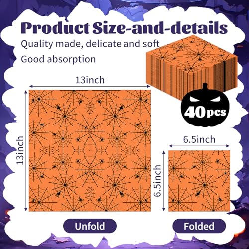 Halloween Spider Web Paper Napkins - 40 Pack, 13x13 Inches, Spooky Table Decor