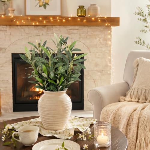 Artificial Olive Branches Set - 6 Pieces, 17.7 Inch Lifelike Faux Foliage for Home Decor