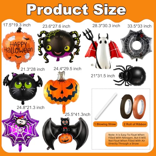 Halloween Balloons Set - 9Pcs Foil Ghost Spider Pumpkin Bat Party Decorations Style-1