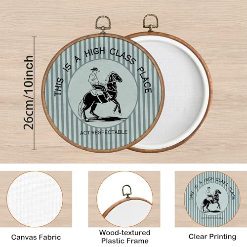 Western Cowboy Wall Art Decor - Lake Blue Round Canvas Frame 10x10