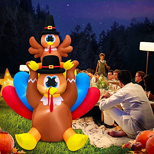 6FT Thanksgiving Inflatable Turkey with LED Lights Outdoor Yard Decor