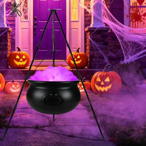 Halloween Decorations Outdoor Large Witches Cauldron with Purple LED Lights & Tripod - Spooky Yard Decor