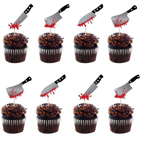 48 Pcs Halloween Blood Knife Cupcake Toppers Party Decorations