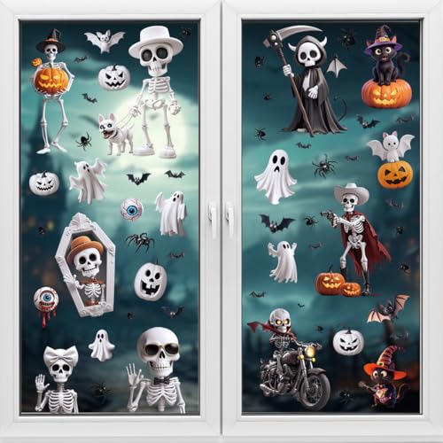 Halloween Window Stickers 9 Sheets Clings Decals - Indoor Outdoor Removable Decor - Variation I