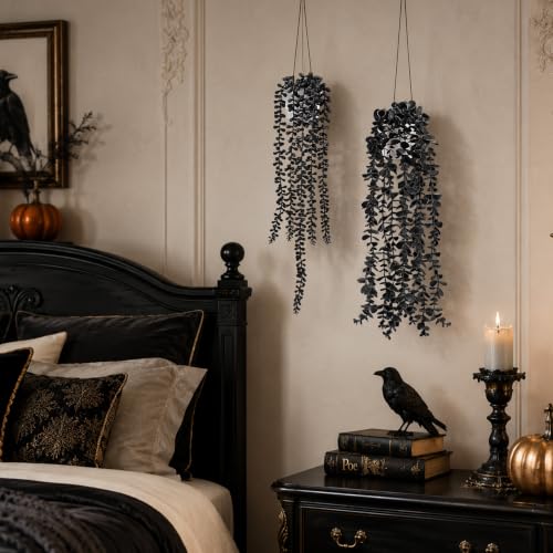 Fake Gothic Plants 4-Pack for Halloween Bathroom & Indoor Decor - White Pot Variation