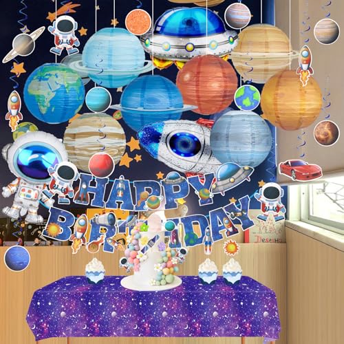Space Themed Paper Lanterns Set for Kids Party Decorations - 47 Pieces