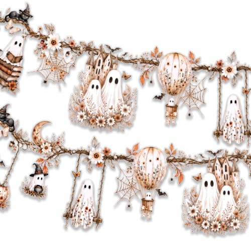 Brown White Halloween Ghost Garland Waterproof Decor for Indoor & Outdoor Use - 6m