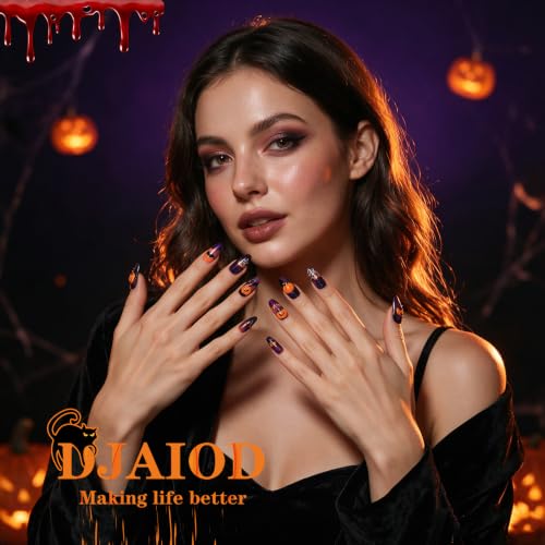 Halloween Short Press On Nails - Oval Acrylic Fake False Nails - Variation 84