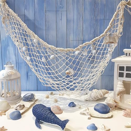 2 Pack Nautical Cotton Fish Net Decorations - 4x6.6 Ft Beach & Party Backdrop (Variation 2)