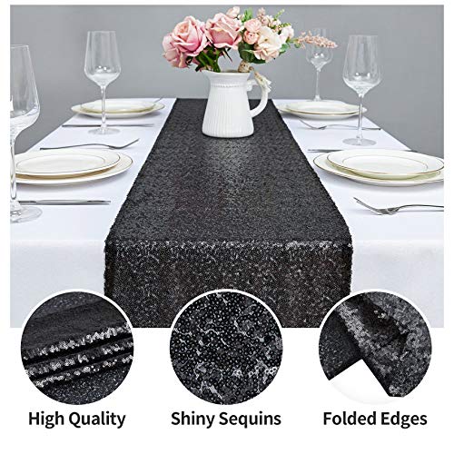12x72 Inch Black Sequin Table Runner Set - 2PCS for Wedding & Party Decor Variation of 12"x72" 2PCS / Black