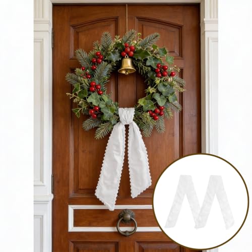 White Satin Wreath Sash Set - 4 Pieces with Plain Trim for Front Door Decor