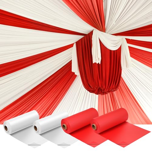 4 Rolls Circus Carnival Table Cover Backdrop - White & Red, Disposable