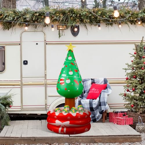 Inflatable Christmas Tree Cooler - 50 Inch Holiday Beverage Cooler with Red Ice Bucket - Tree Variation