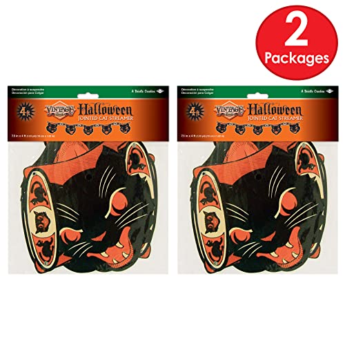 Vintage Halloween Black Cat Banners - 2 Pack, 4 Feet Long, Made in USA