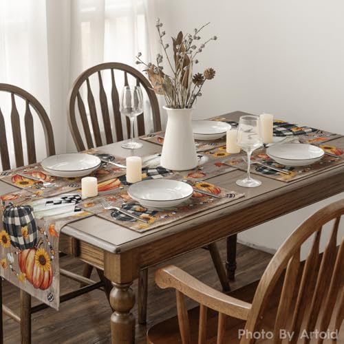 Wood Pumpkins Sunflowers Fall Placemats Set of 4 - 12 x 18 Inches Rectangular