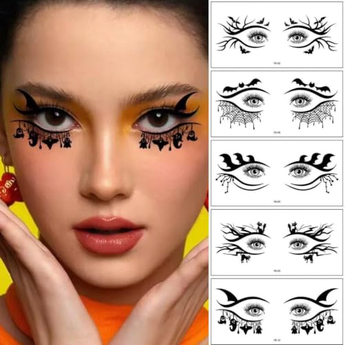Halloween Ghost Bat Spider Web Temporary Tattoos Face & Eye Makeup Kit for Women Girls - Spider Web Variation