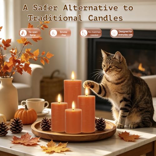 Orange Flameless Pillar Candles with Remote Control - Fall Decor for Home, Halloween & Thanksgiving