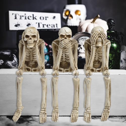 Newman House Studio No Evil Skeleton Halloween Decorations Indoor - 3 Pack