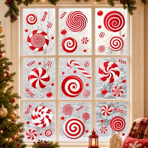 Christmas Candy Window Clings - Reusable Holiday Decor Sheets - Candy Cane Theme