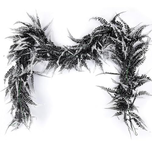 Artificial Fern Garland 2 Pcs 5.8Ft Black White Faux Hanging Vines for Halloween & Decor
