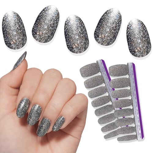 Light Year Holographic Nail Strips - Sparkling Gunmetal Grey Double-Ended Set