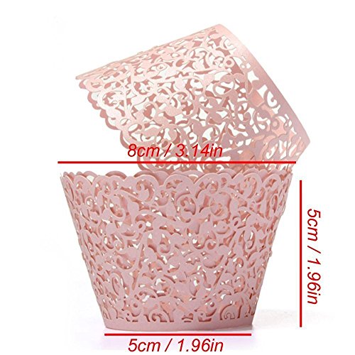 Vine Cupcake Wrappers - Lace Liners for Regular Sized Cupcakes, Pink, 60PCS