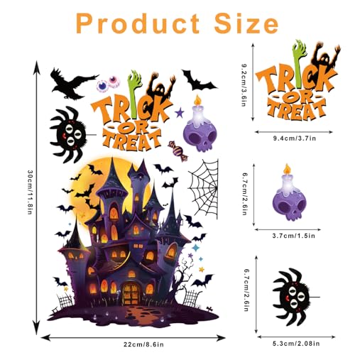 Halloween Window Clings Decals Set - Reusable Ghosts Pumpkins Bats for Party Decor