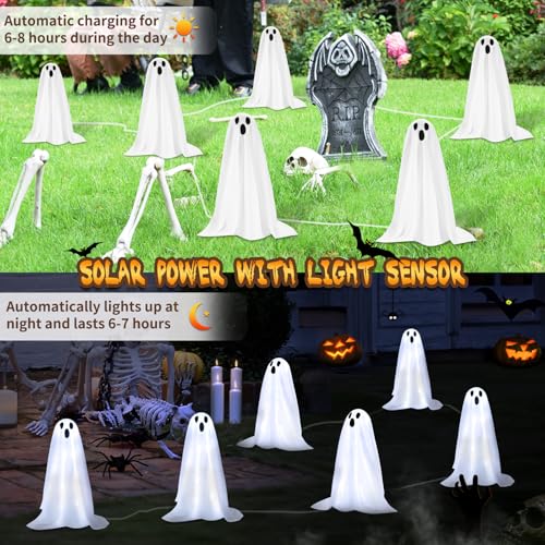 Solar Ghost String Lights for Halloween Garden Pathway Decor - 12.8 FT, 6 Pack