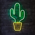 LED Neon Green Cactus Wall Sign with Yellow Planter 19x10 Inches - Indoor Decor