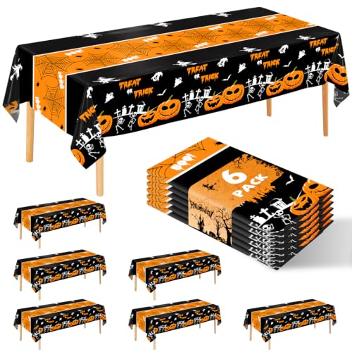 Halloween Tablecloth Set with Pumpkin Ghost Pattern - 6 Pack, 54x108 Inches & Square Pumpkin Table Runner