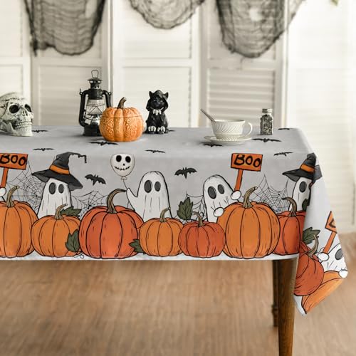 Halloween Tablecloth 60 x 104 Inch Rectangular Bat Ghost Gray - Spooky Home Decor
