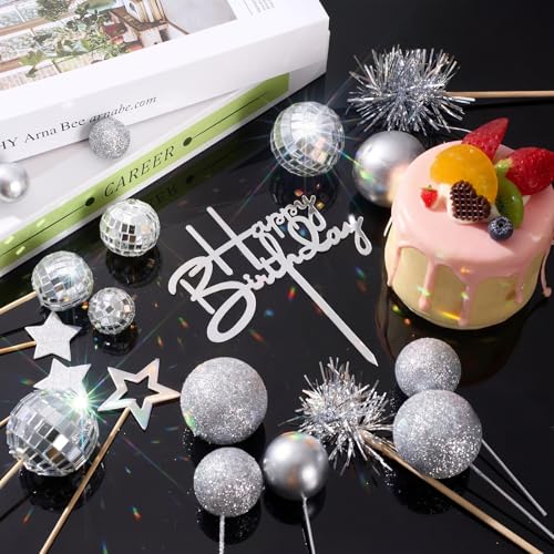 Disco Theme Cake Topper Set - 57 Pcs Birthday Party Decorations, Glitter Balls & Stars
